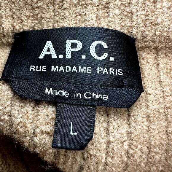 A.P.C. Alex Sweater Virgin Wool 1/4 Zip Ribbed High Neck Pullover Cab Camel L - Picture 3 of 5
